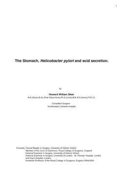 The Stomach, Helicobacter pylori and acid secretion
by Howard Steer